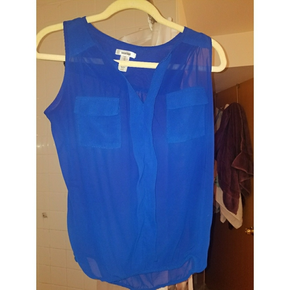 Electric Blue Sheer Sleeveless Blouse